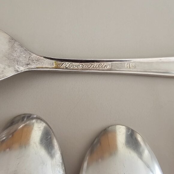 International Silver Tulip Spoon Fork set floral 1950s vtg minimalist MCM 6pc - Picture 6 of 6